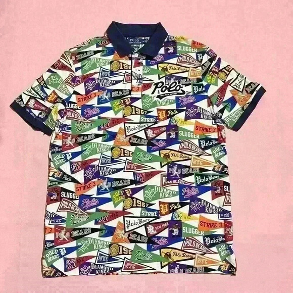 Polo Ralph Lauren Art Deco Multicolor Pennant Stadium Bears Classic Fit Shirt - Picture 4 of 10